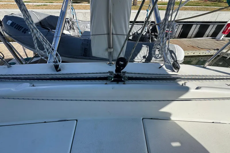 Wayward Sun Yacht Photos Pics Lagoon 380 sailboat deck with rigging and ropes, 2000 model.
