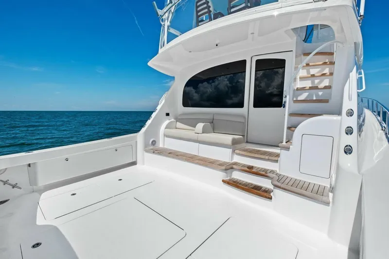 Galati Yacht Sales Trade Yacht Photos Pics 2025 Viking 58 Convertible yacht with spacious deck and ocean view.