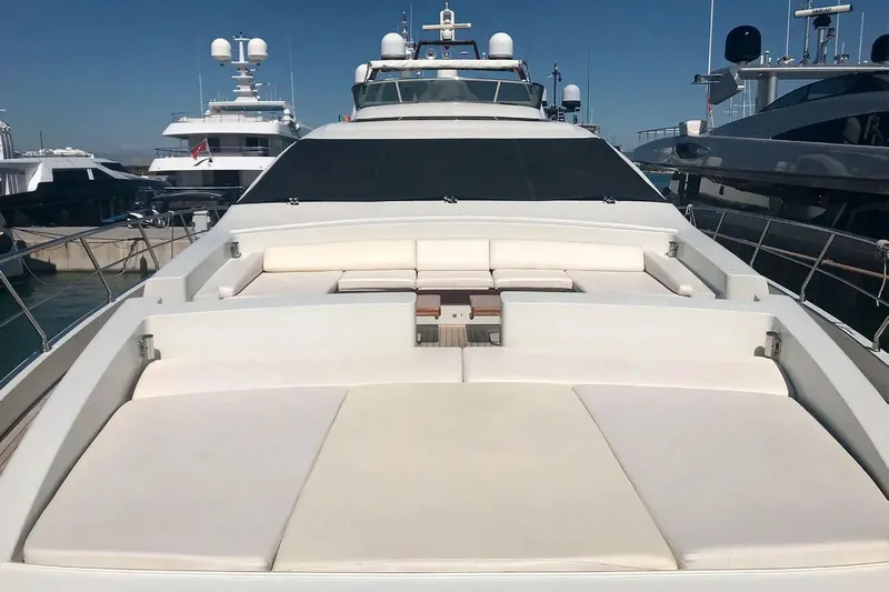  Yacht Photos Pics Luxurious 2010 Azimut 103S yacht with spacious sun deck and elegant seating area.