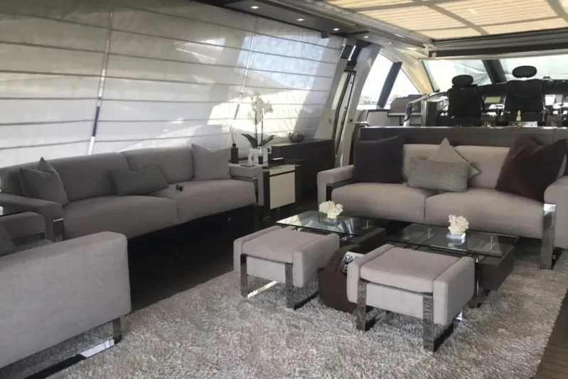  Yacht Photos Pics Luxurious interior of 2010 Azimut 103S yacht with modern sofas and elegant decor.