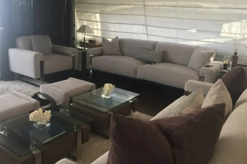  Yacht Photos Pics Luxurious interior of 2010 Azimut 103S yacht with elegant seating and modern decor.