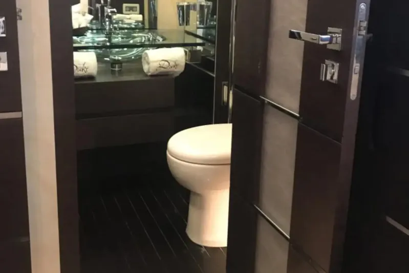  Yacht Photos Pics Luxurious bathroom interior on a 2010 Azimut 103S yacht, featuring modern fixtures.