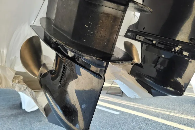  Yacht Photos Pics Close-up of propellers on a 2010 Intrepid 39 Kevlar Hull Sport Yacht.