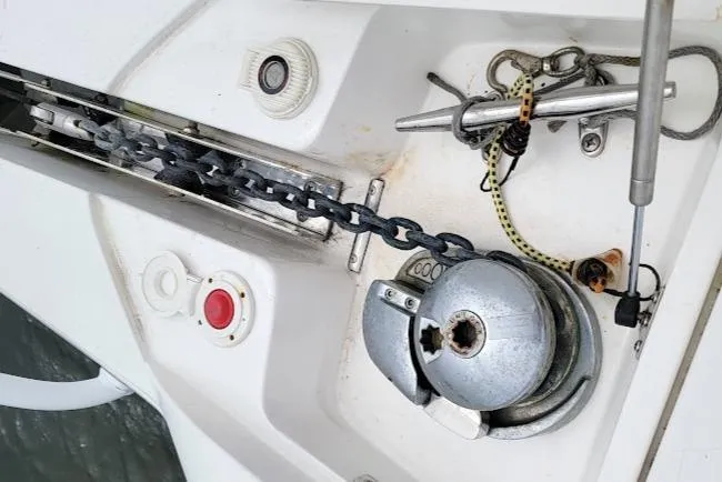 Yacht Photos Pics Anchor chain mechanism on a 2010 Intrepid 39 Kevlar Hull Sport Yacht.