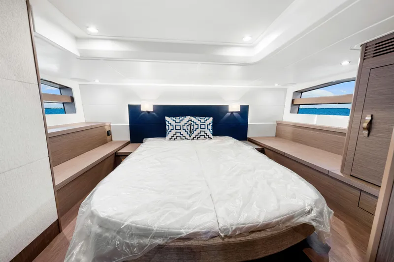  Yacht Photos Pics Luxurious cabin interior of 2024 Beneteau Gran Turismo 45 yacht with modern design.