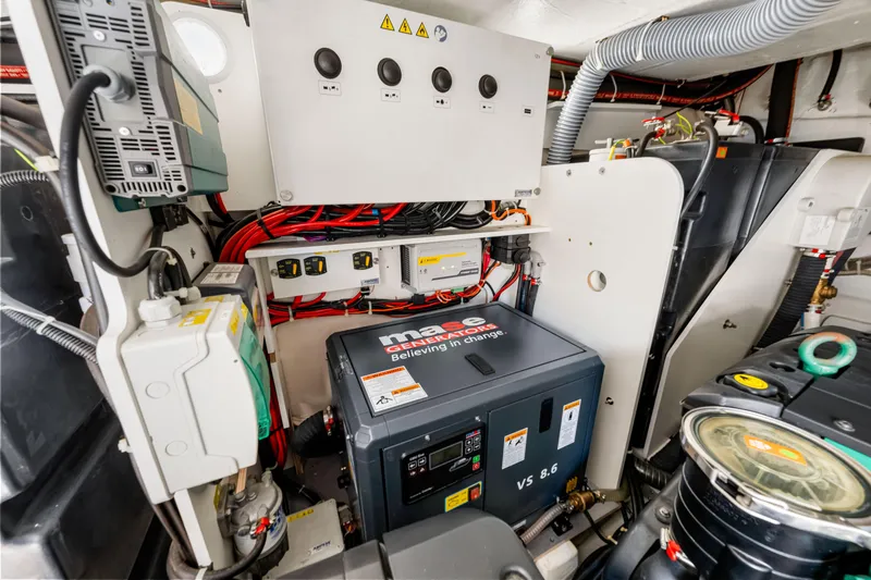  Yacht Photos Pics Engine room of 2024 Beneteau Gran Turismo 45 yacht, featuring advanced electrical systems.