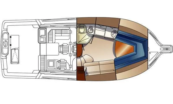  Yacht Photos Pics 2006 Rampage 33 Express boat layout with cabin and deck plan.