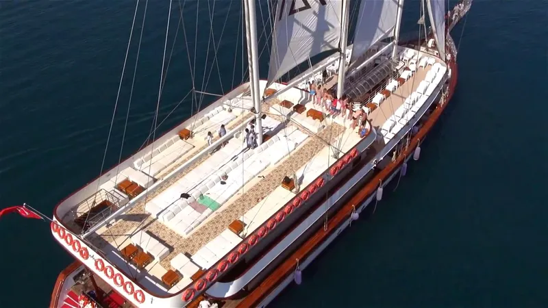 My Dream Yacht Photos Pics Aerial view of 2009 Custom Manavgat GT 457 luxury yacht sailing.