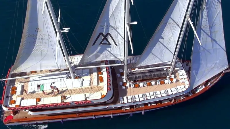 My Dream Yacht Photos Pics Aerial view of 2009 Custom Manavgat GT 457 luxury sailing yacht.