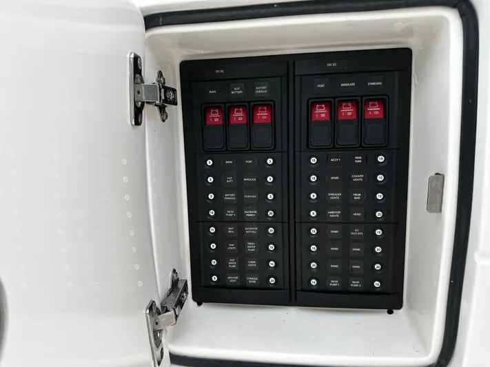  Yacht Photos Pics Electrical panel inside a 2015 Intrepid 327i Open boat.
