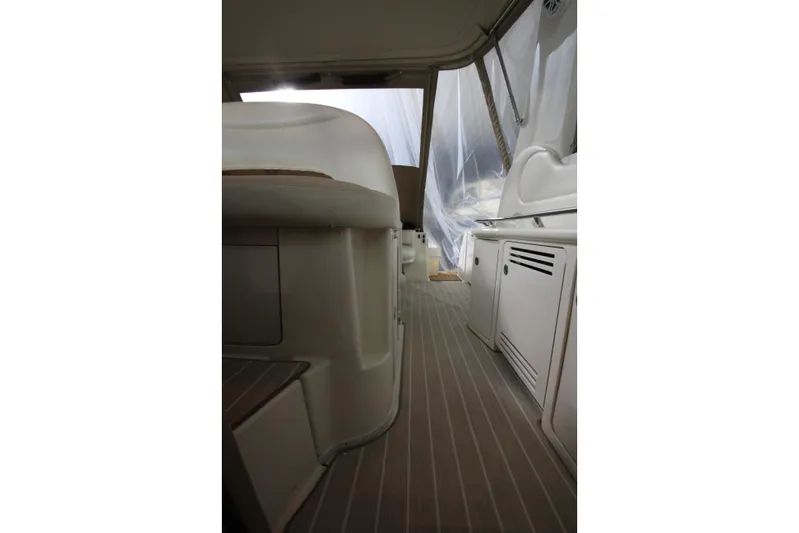  Yacht Photos Pics Interior view of 2000 Sea Ray 410 Sundancer yacht, featuring sleek design and cabinetry.