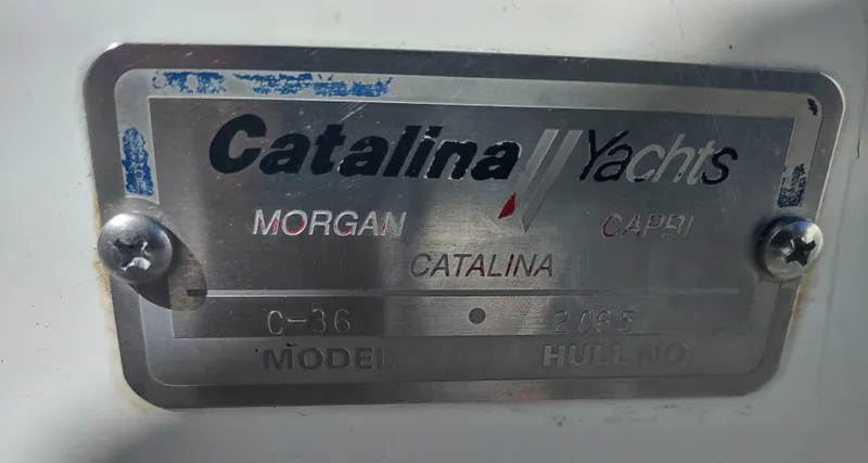Bluebird Yacht Photos Pics Catalina Yachts nameplate on a 2002 Catalina 36 MkII sailboat.