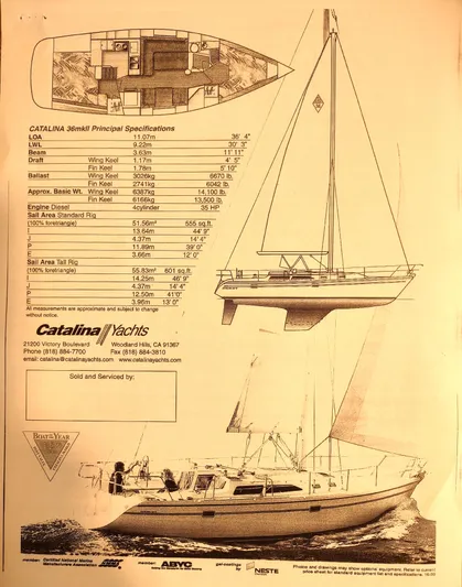 Bluebird Yacht Photos Pics Catalina 36 MkII 2002 sailboat specifications and design layout with contact information.