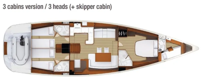  Yacht Photos Pics 2015 Jeanneau 57 yacht layout: 3 cabins, 3 heads, plus skipper cabin.