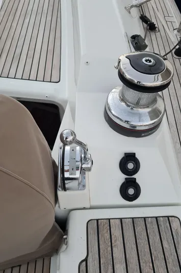  Yacht Photos Pics Jeanneau 57 yacht deck, featuring winch and control panel, 2015 model.