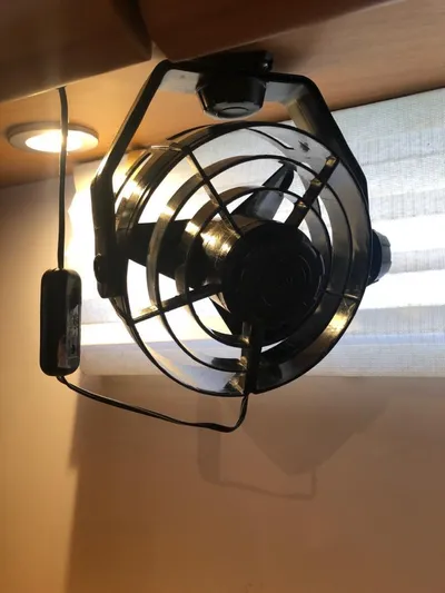  Yacht Photos Pics Ceiling fan inside a 2015 Jeanneau 57 yacht cabin.