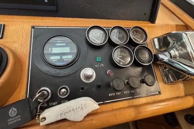 Aqua Billy Yacht Photos Pics Control panel of a 1995 Symbol Super Sedan with gauges and switches.