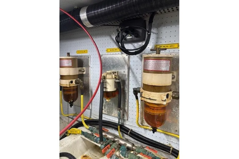 Aqua Billy Yacht Photos Pics Engine compartment with fuel filters and wiring in a 1995 Symbol Super Sedan.