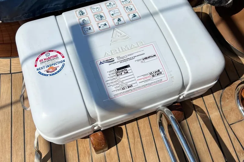  Yacht Photos Pics Safety equipment on Custom Sailing Yacht Ocean Pure, 1993, featuring inspection details and Arimar branding.