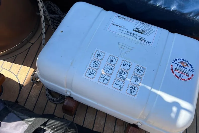  Yacht Photos Pics White safety equipment box on 1993 Custom Sailing Yacht Ocean Pure deck.