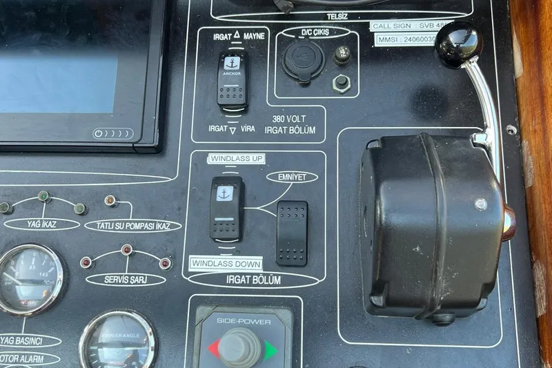  Yacht Photos Pics Control panel of the 1993 Custom Sailing Yacht Ocean Pure, featuring various switches and gauges.