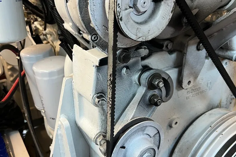  Yacht Photos Pics Close-up of engine components on 1993 Custom Sailing Yacht Ocean Pure.