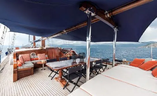  Yacht Photos Pics Luxurious deck of 1993 Custom Sailing Yacht Ocean Pure with seating and ocean view.