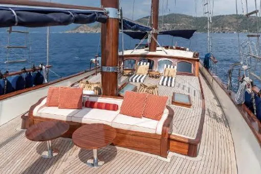  Yacht Photos Pics Luxurious deck of 1993 Custom Sailing Yacht Ocean Pure with elegant seating and ocean view.