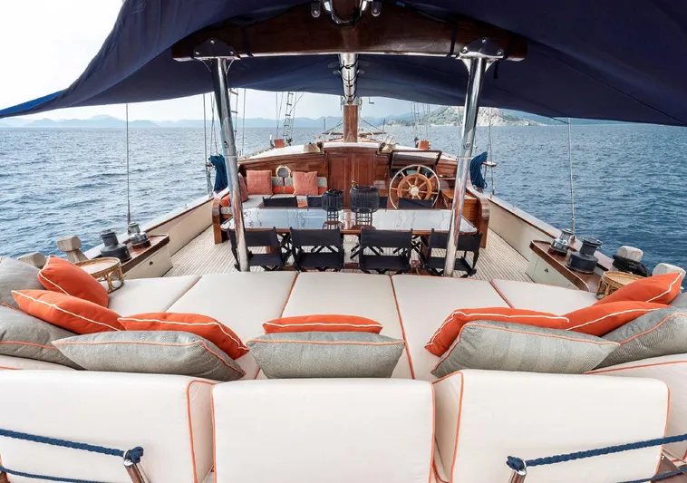  Yacht Photos Pics Luxurious 1993 Custom Sailing Yacht Ocean Pure with elegant deck seating and ocean view.