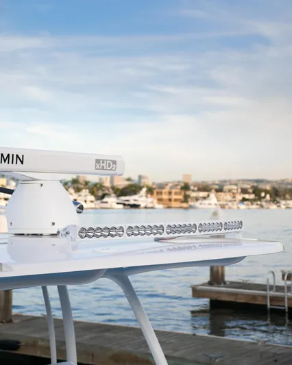  Yacht Photos Pics 2025 Mag Bay 33 boat with Garmin xHD2 radar at marina.