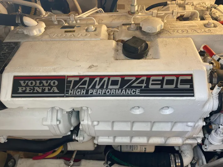 Cyette Yacht Photos Pics Volvo Penta TAMD74 EDC engine in a 2003 Pursuit 3800 Express boat.