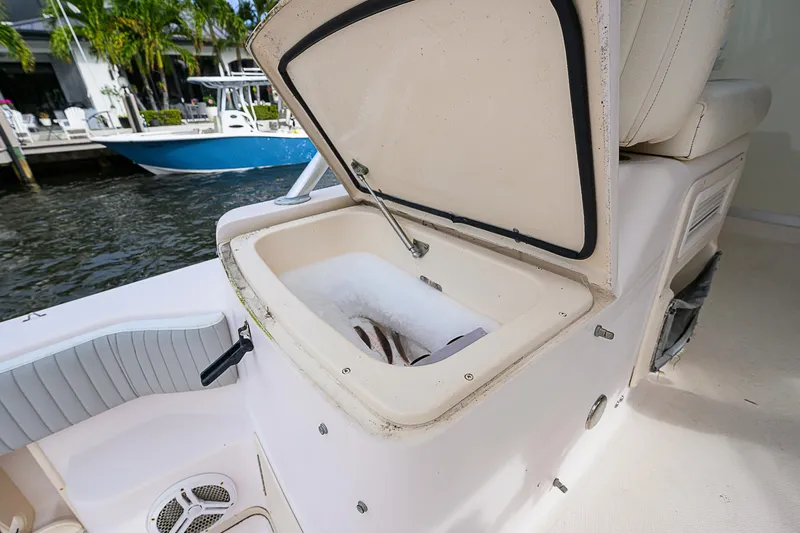  Yacht Photos Pics Open storage compartment on 2008 Grady-White Express 360 boat deck.