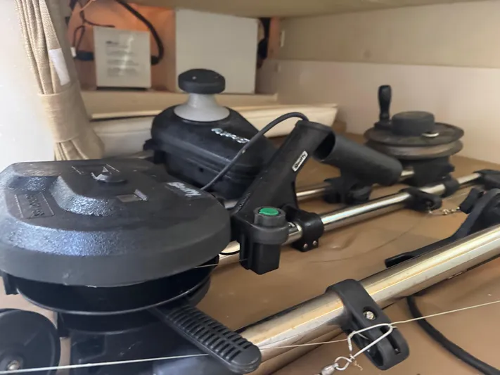  Yacht Photos Pics Fishing equipment inside a 2008 Boston Whaler 285 Conquest boat cabin.