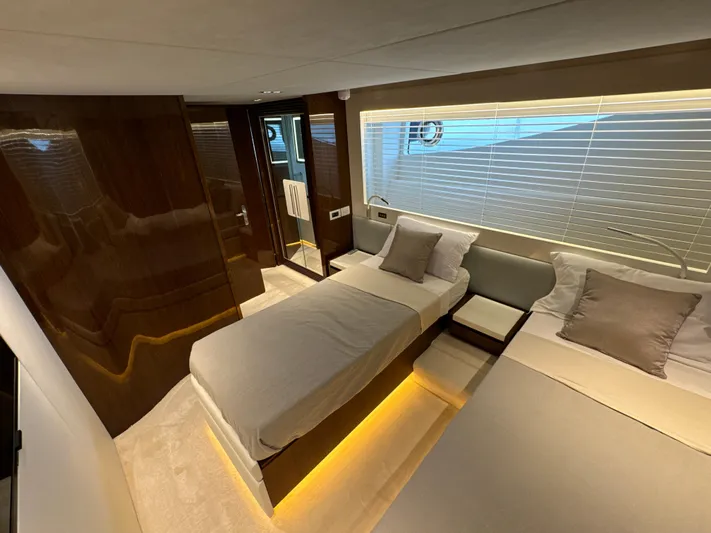 Altvs Yacht Photos Pics Luxurious bedroom interior of 2020 PerMare Amer F100 yacht with modern design.