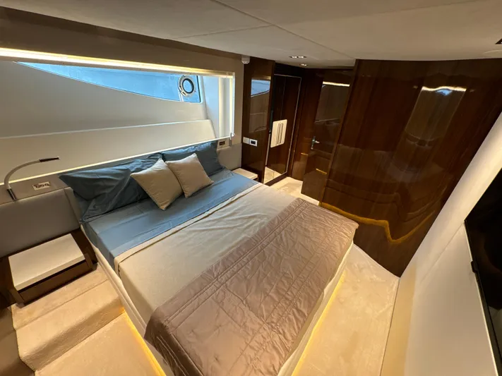 Altvs Yacht Photos Pics Luxurious bedroom interior of 2020 PerMare Amer F100 yacht with modern design.