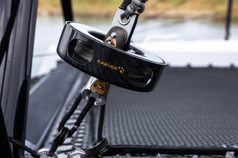  Yacht Photos Pics Close-up of Karver block on 2022 HH Catamarans HH55 deck.