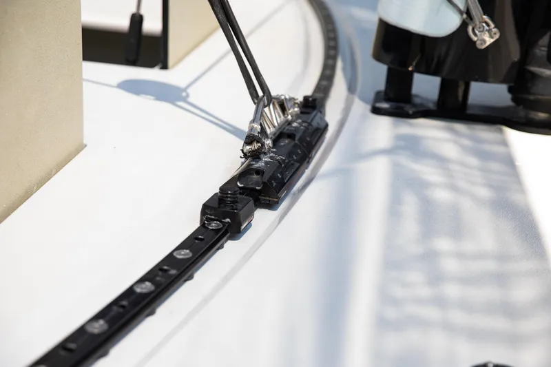  Yacht Photos Pics Close-up of HH55 Catamaran 2022 deck hardware and rigging system.