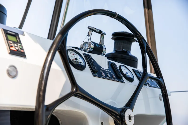  Yacht Photos Pics Steering wheel and controls of 2022 HH Catamarans HH55 yacht.
