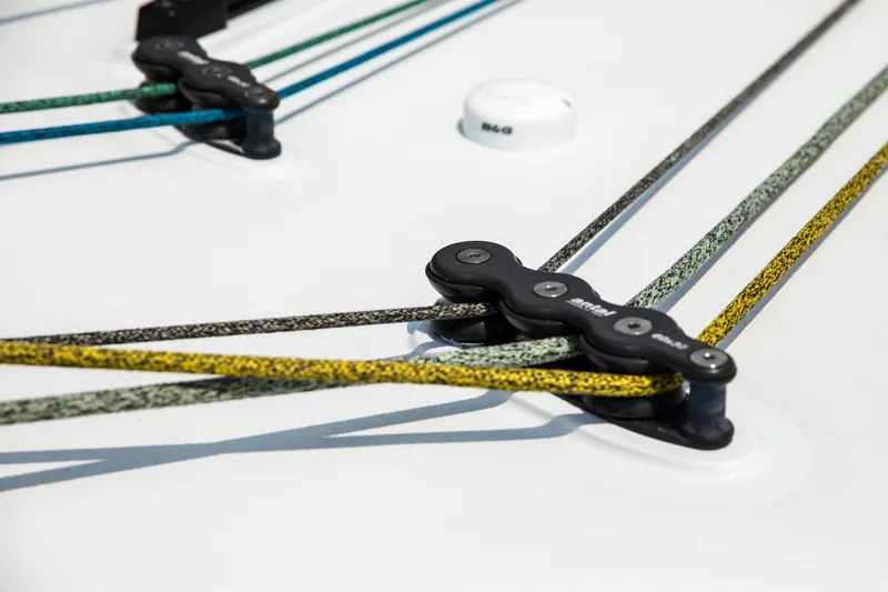  Yacht Photos Pics Close-up of rigging on 2022 HH Catamarans HH55 sailboat deck.