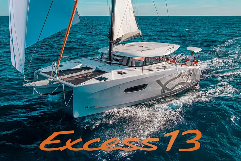  Yacht Photos Pics Sailing catamaran Excess 13, 2026 model, cruising on open ocean waters.