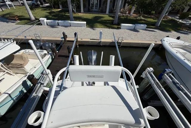  Yacht Photos Pics 2023 Pathfinder 2600 TRS boat docked at marina, aerial view.