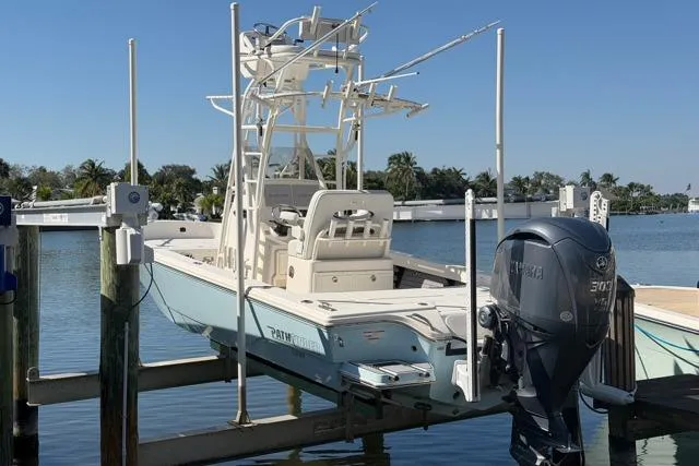  Yacht Photos Pics 2023 Pathfinder 2600 TRS boat docked with Yamaha outboard motor.