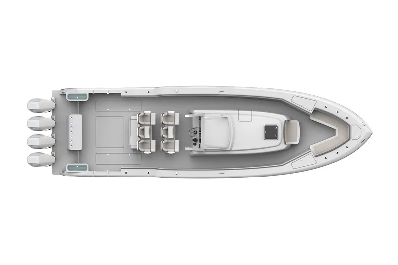 Yacht Photos Pics Top view of 2025 Custom RB41 boat with four engines and spacious deck layout.