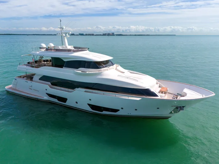 D'vinci Yacht Photos Pics Luxurious 2015 Custom Line Navetta 28 yacht cruising on calm turquoise waters.