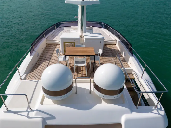D'vinci Yacht Photos Pics Custom Line Navetta 28 yacht deck, 2015 model, with seating and radar domes.