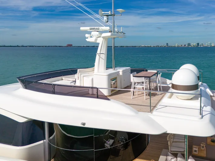 D'vinci Yacht Photos Pics Luxurious 2015 Custom Line Navetta 28 yacht with spacious deck overlooking serene ocean waters.