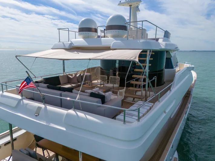 D'vinci Yacht Photos Pics Luxurious 2015 Custom Line Navetta 28 yacht with spacious deck and seating area.
