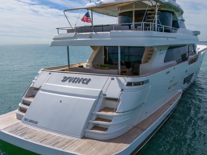 D'vinci Yacht Photos Pics Luxury yacht Custom Line Navetta 28, 2015 model, cruising on open water.