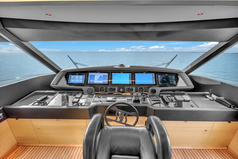 D'vinci Yacht Photos Pics Luxurious 2015 Custom Line Navetta 28 yacht helm with advanced navigation systems.