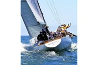 Sailboat "Chimaera" navigating ocean waves, Driscoll Boat Works Design #1862, 1967.
